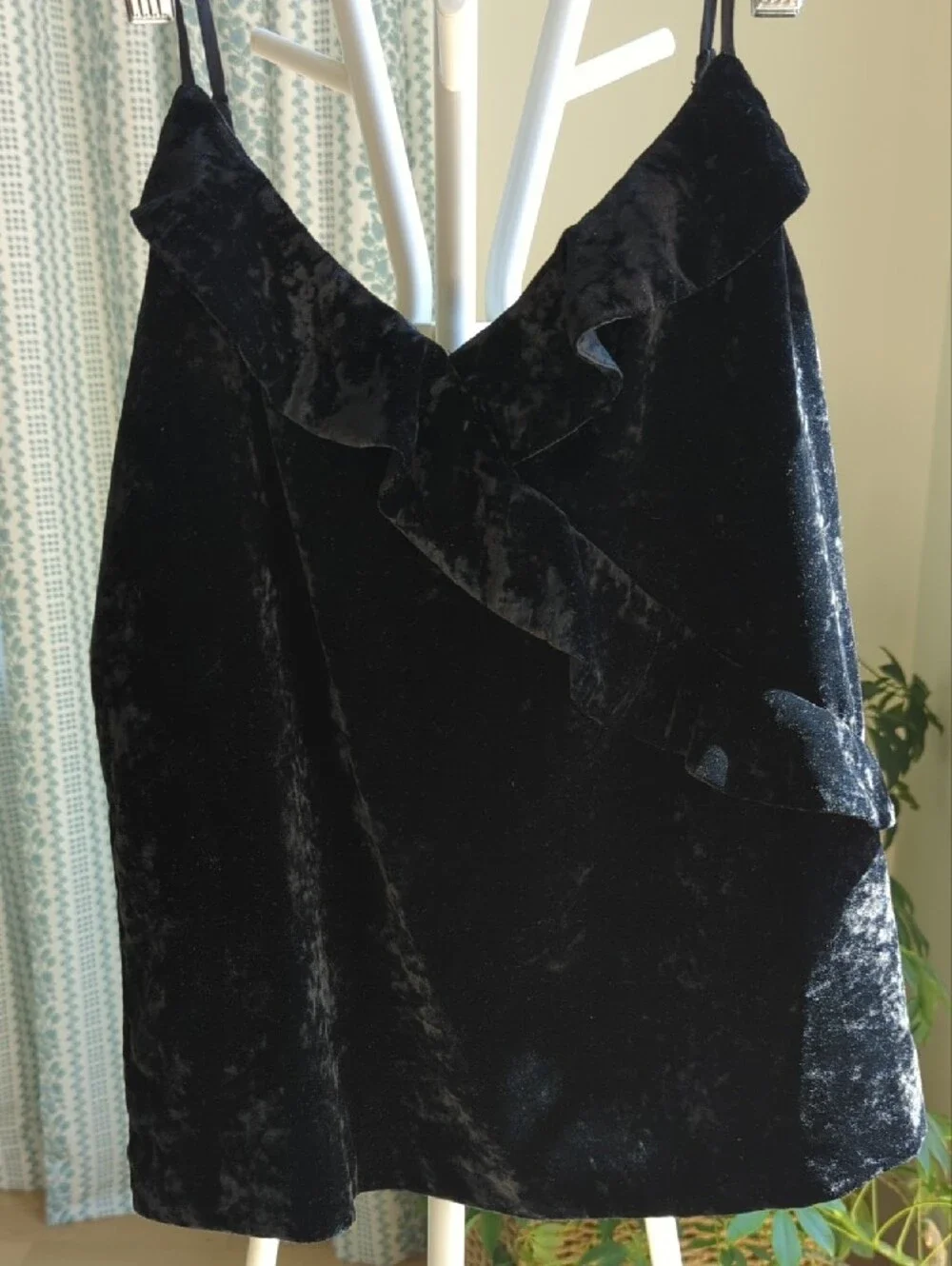 J. Crew Black Velvet Ruffle-Trim Tank Top